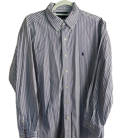Ralph Lauren Custom Fit Long Sleeve Men’s Button up Shirt.  Purple/White Stripes - Picture 2 of 9